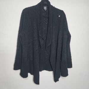 Bobeau‎ Cardigan Sweater 1X Black Popcorn Knit Convertible Button Wrap Plus Size